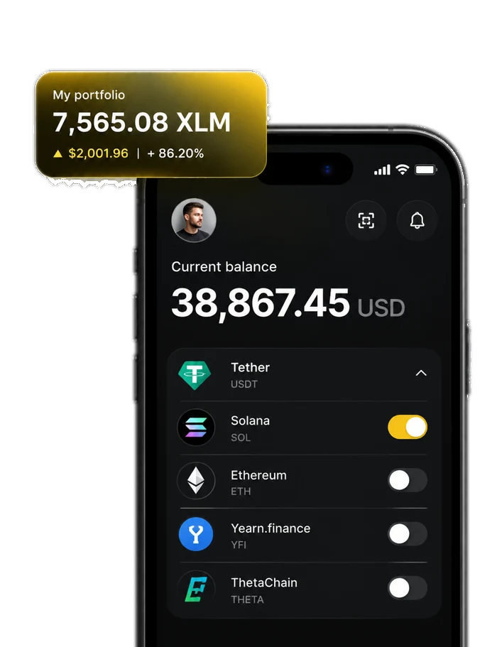A phone showing a funded account with a balance and sample figures